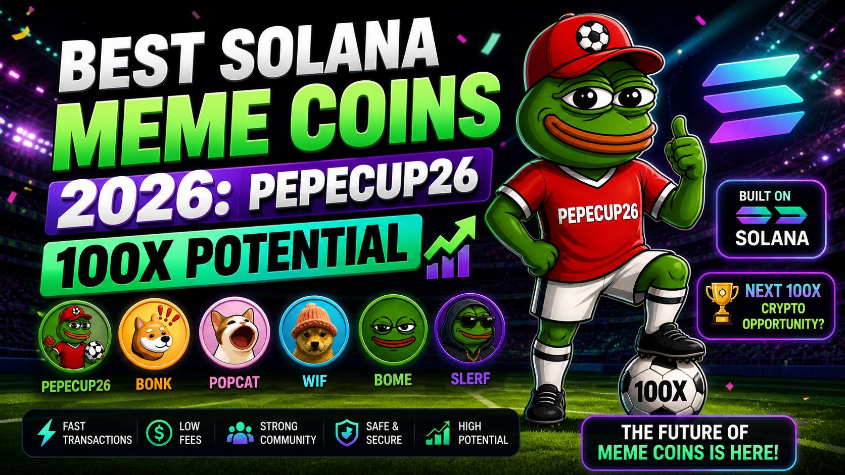 Best Solana Meme Coins 2026: PepeCup26 100x Potential